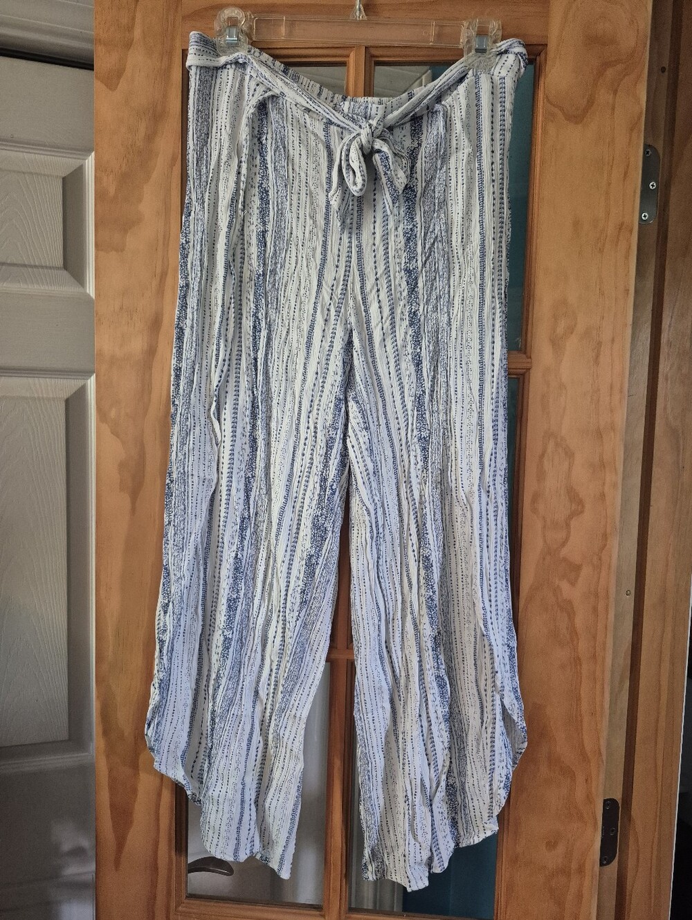 American Rag Women's Striped Tie-Waist Wide-Leg Pants - Blue & White